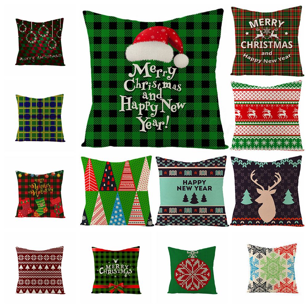 40styles Christmas Pillow Case Xmas Cushion Covers Square Linen