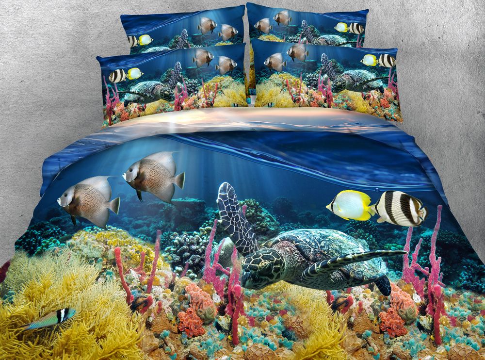 Colorful Coral Bed Sets 3d Blue Ocean Duvet Covers Turtle Bedding