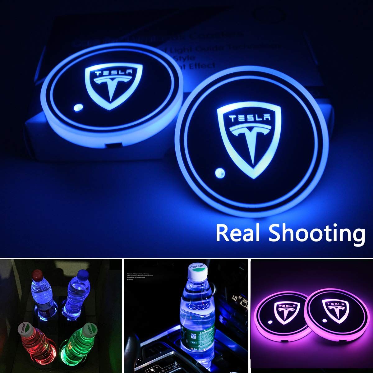 accessori per illuminazione tappetino per illuminazione interna auto sottobicchiere a energia solare LED senza fili per veicoli elettronici supporto per tazze