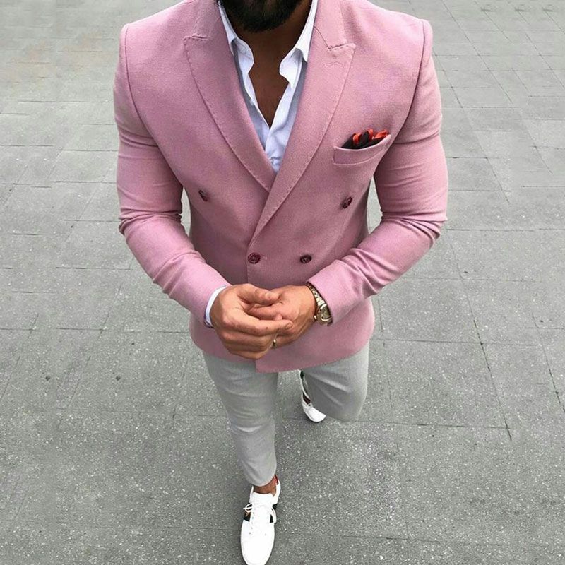 Compra Mezcla De Lana Rosa Para El Verano Trajes De Hombre Para La Boda  Traje De Hombre Novio Esmoquin Fiesta De Baile Traje De 2 Piezas Homme  Solapa De Pico Slim Fit
