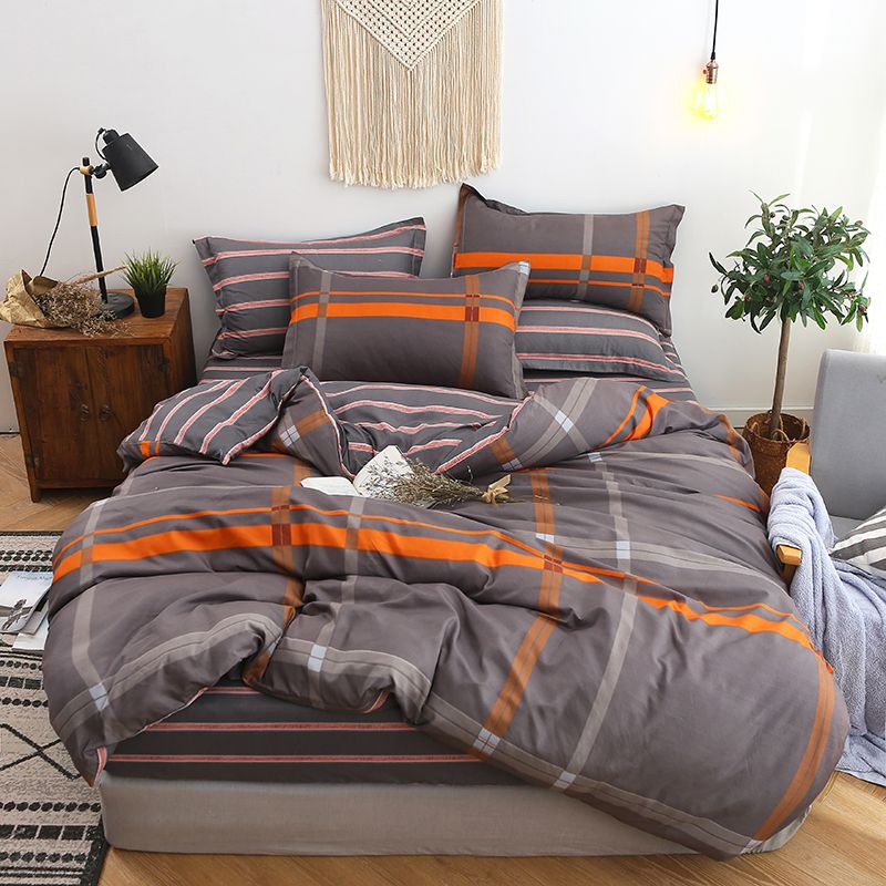 New Autumn Winter Bedding Sets Brown Plaid Duvet Cover Set Flat