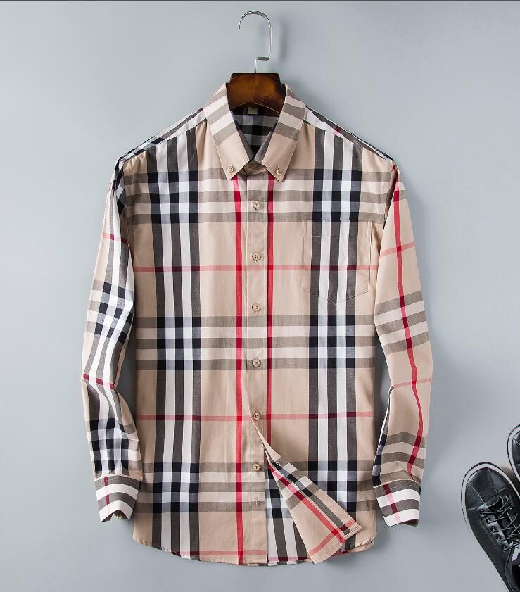 FieerMen Silm Fit Bussiness Long-Sleeve Plaid Pattern Gentleman Work Shirt