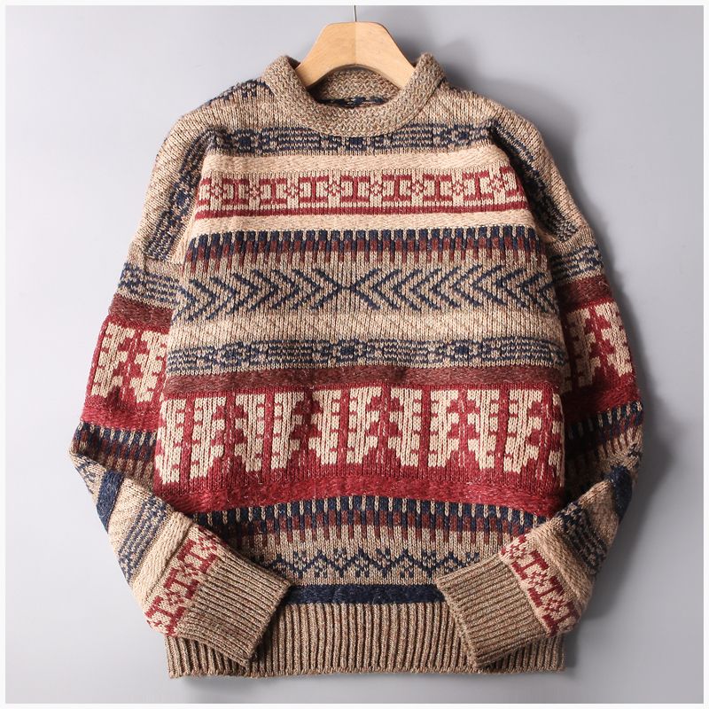 2021 Winter New Vintage Thick Wool Sweater Men Print Pattern Knit ...