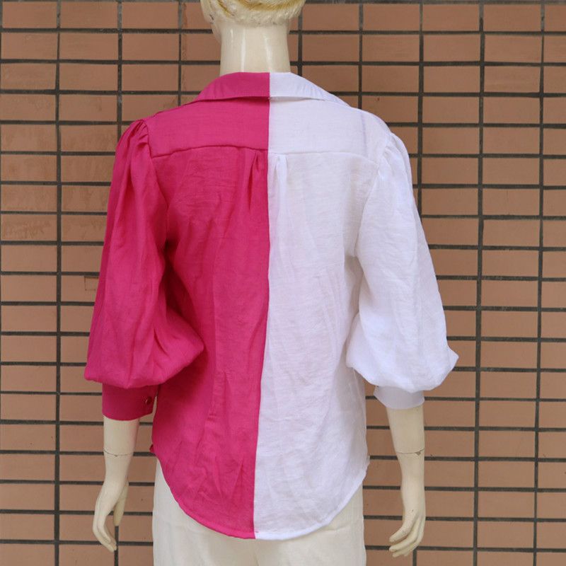 Camisa de diseño de rayas de estilo empalme de color de mujer de color Camisa de diseño de rayas de estilo empalme de color de mujer de color