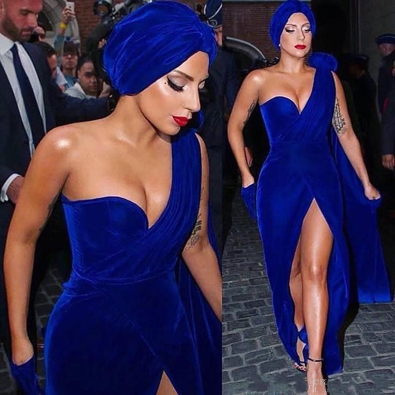 Vestidos de fiesta de terciopelo azul real Un hombro plisado Frente atractivo Vestido de noche Dividido Vestidos de fiesta de terciopelo azul real Un hombro plisado Frente atractivo Vestido de noche Dividido