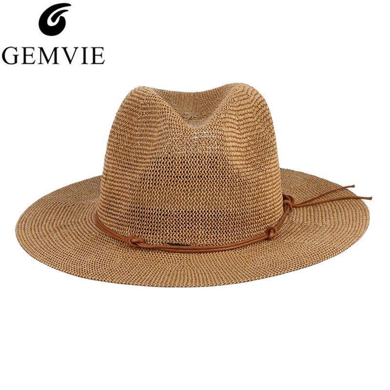 Cookisn Beach Sun Hat Large Brim Panama Hat Paper Straw Cap Black Ribbon