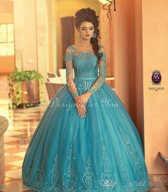 Vestido de bola de cristal turquesa Vestidos de quinceanera 2020 manga larga Bateau Appliques Beads Vestidos de 15 Vestidos de fiesta de fiesta de Anos para Sweet 15 Vestido de bola de cristal turquesa Vestidos de quinceanera 2020 manga larga Bateau Appliques Beads Vestidos de 15 Vestidos de fiesta de fiesta de Anos para Sweet 15