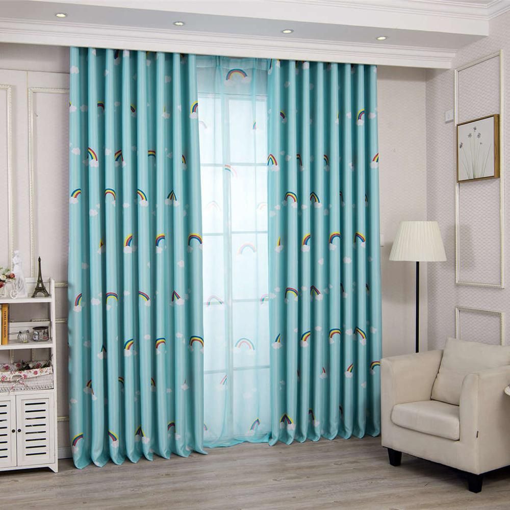 2019 Cartoon Rainbow Cloud Print Curtains Semi Blackout Blinds For
