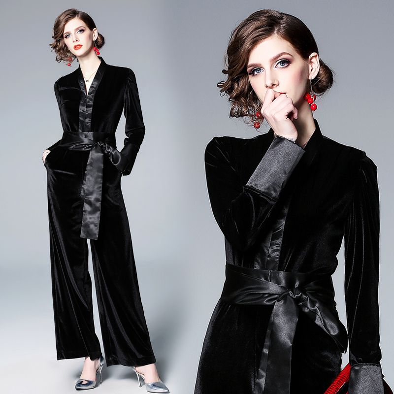 black velvet jumpsuit long sleeve