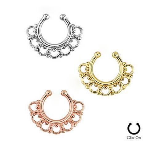 Par Fake piercing hoz aretes eliminar cuerno Plug f052