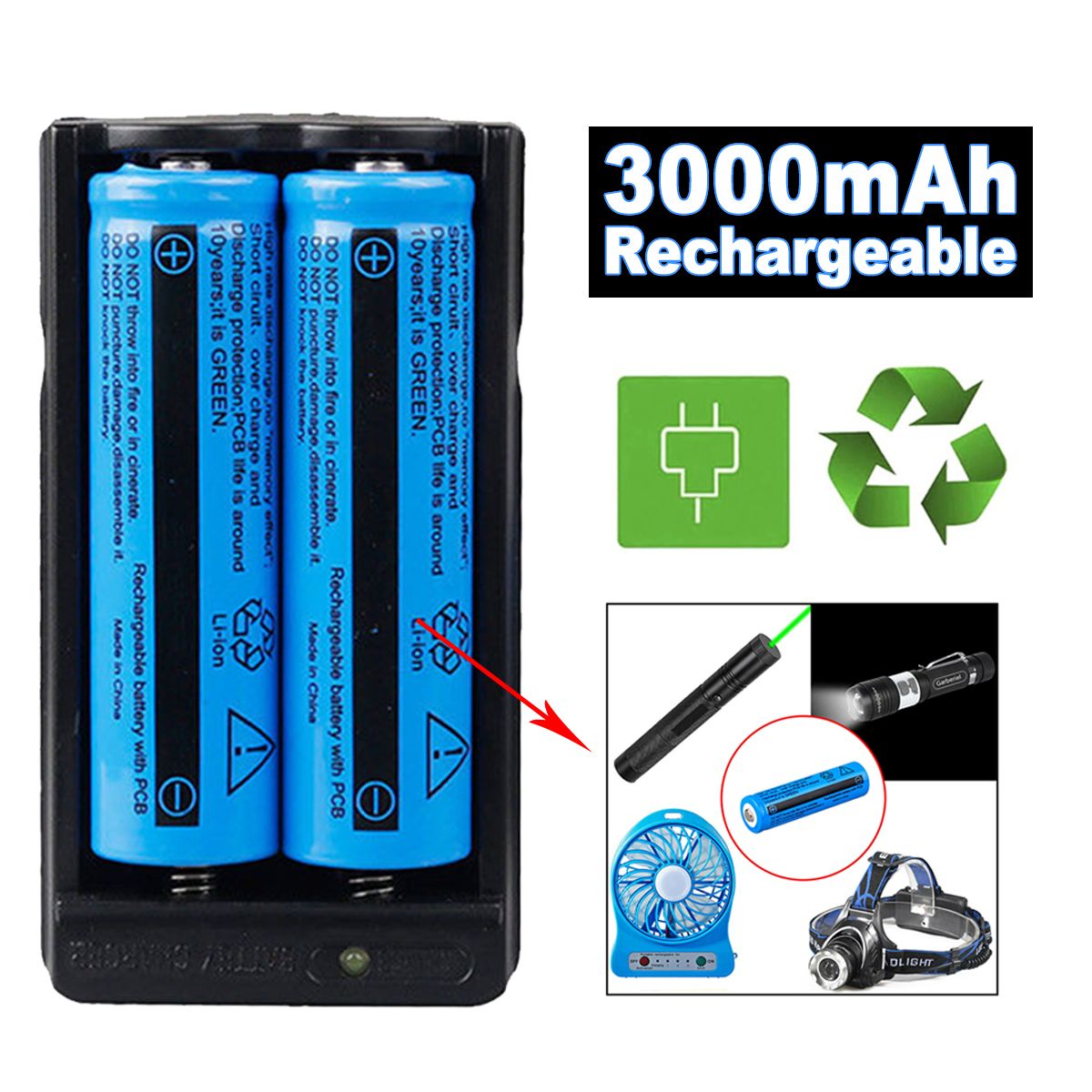 18650 3.7V 3000mAh Rechargeable Lithium Ion Battery Packs