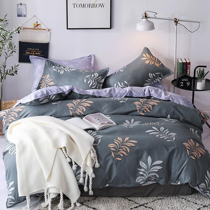30 Bedding Set King Size Gray Leaf Printed Single Bed Linen Quilt