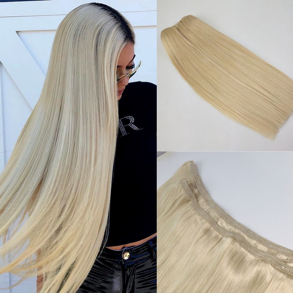 2019 Russian Blonde Color Halo Hair Flips In On Human Hair