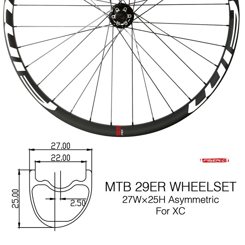 27mm Wide Asymmterial Carbon Mountain Bike XC/Trail Wheels Thru Axle ...