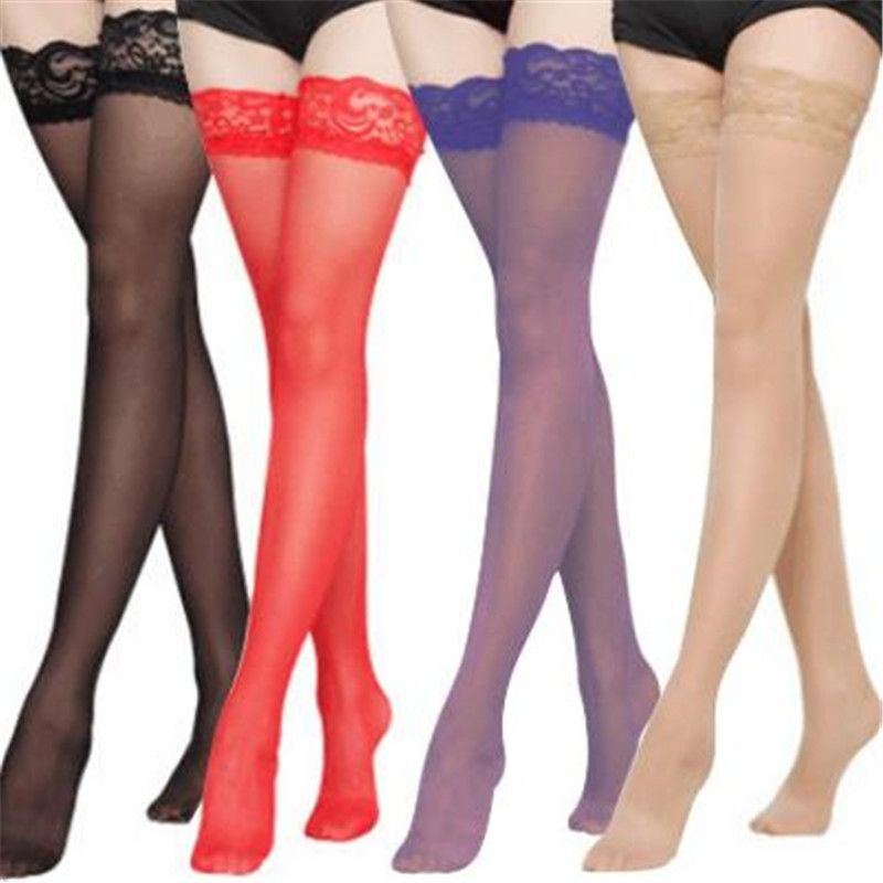 FASHION BLACK Polka Dot Sheer Lace Top Hold-ups Stockings One size