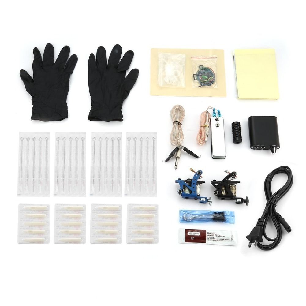 Tattoo Complete Beginner Tattoo Kit 2 Pro Machine Inks Power Needle Grips Tips Body Arts Beauty Tatto Accessories Basic Set Tattoo Complete Beginner Tattoo Kit 2 Pro Machine Inks Power Needle Grips Tips Body Arts Beauty Tatto Accessories Basic Set