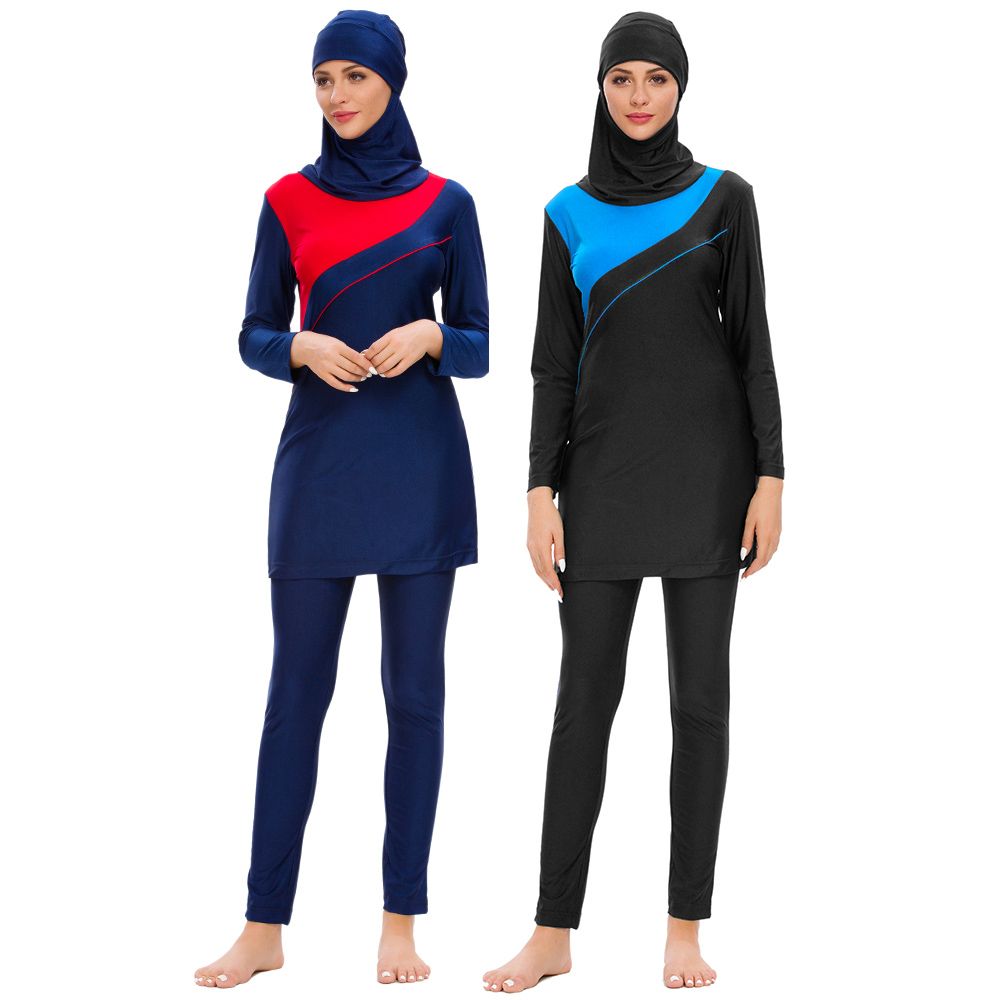 2020 Elastic Swimwear Muslim Swimsuit Ladies Jumpsuit Sportwear With Hijab Plus Size Burkini Full Cover Three Pieces M089 From Mayblin 17 96 Dhgate Com