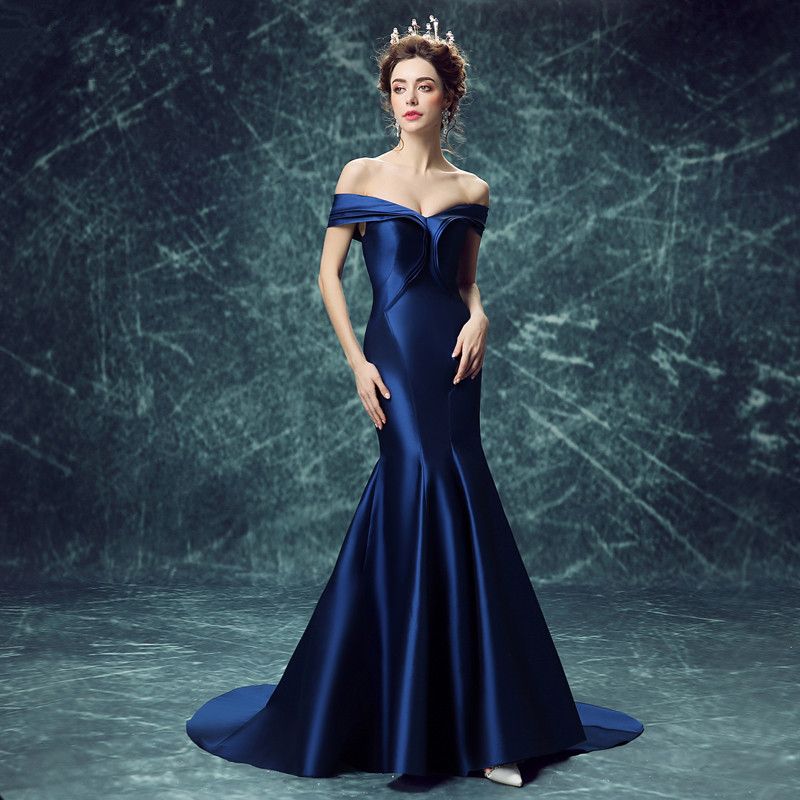 Compra 2019 Vestidos De Fiesta Largos Azules Sirena Elegante Vestido De Gala  Elegante Gala Jurken Vestido De Festa Longo Vestido De Satén VestidoLargos  Barato | Entrega Rápida Y Calidad | Es.Dhgate