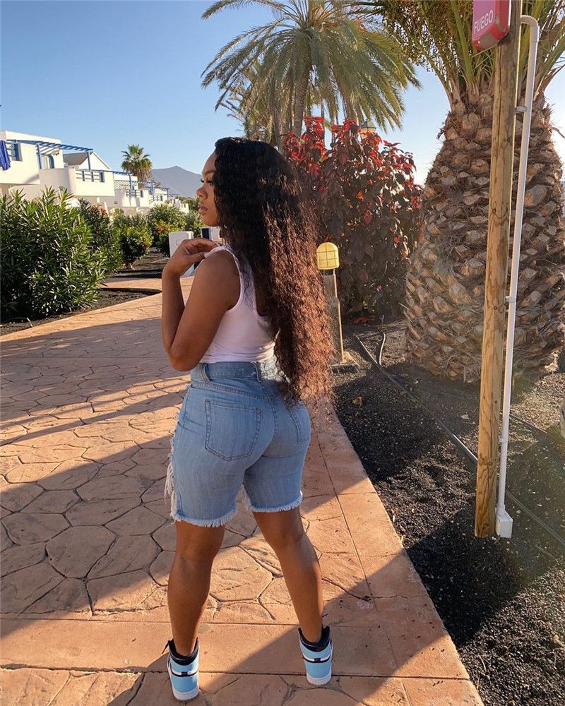 Women Washed Denim Shorts Sexy Hollow 