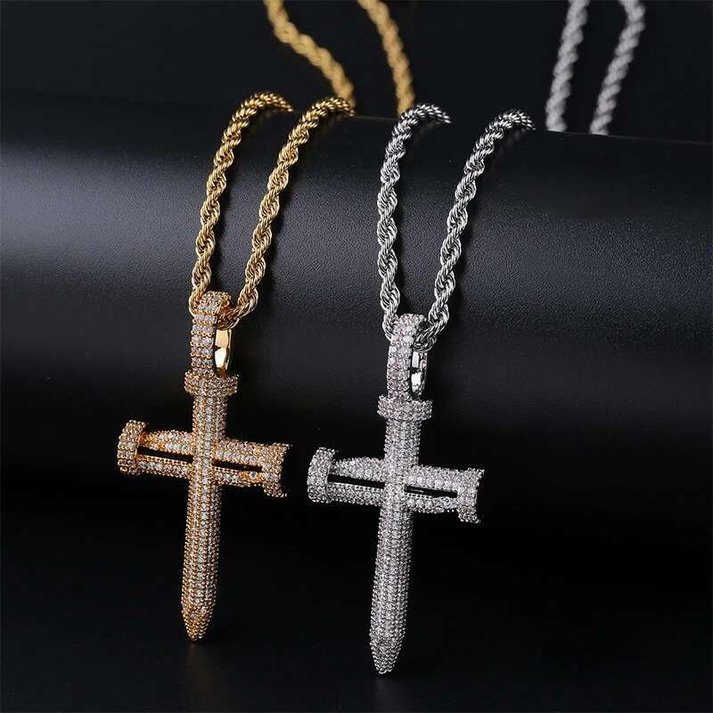 Charm Cross Pendant Black Crystal Zircon 18K White Gold Plated Pendant Necklace