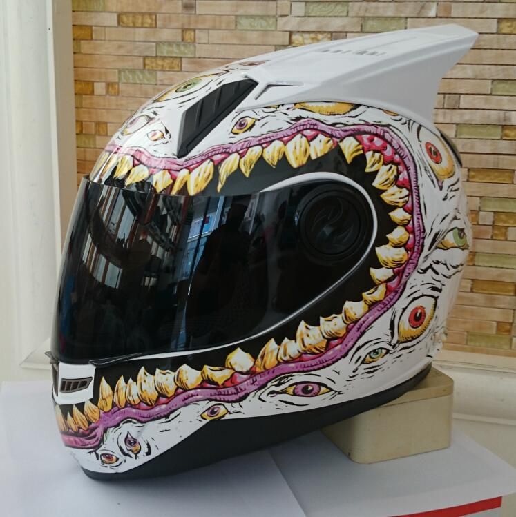 Casco Moto Integrale Casco Grande Bocca Denti Occhi Mostro Corno Maschio E  Casco Unico Femminile Di Personalità Della Moda Da 87,8 € | DHgate Italy