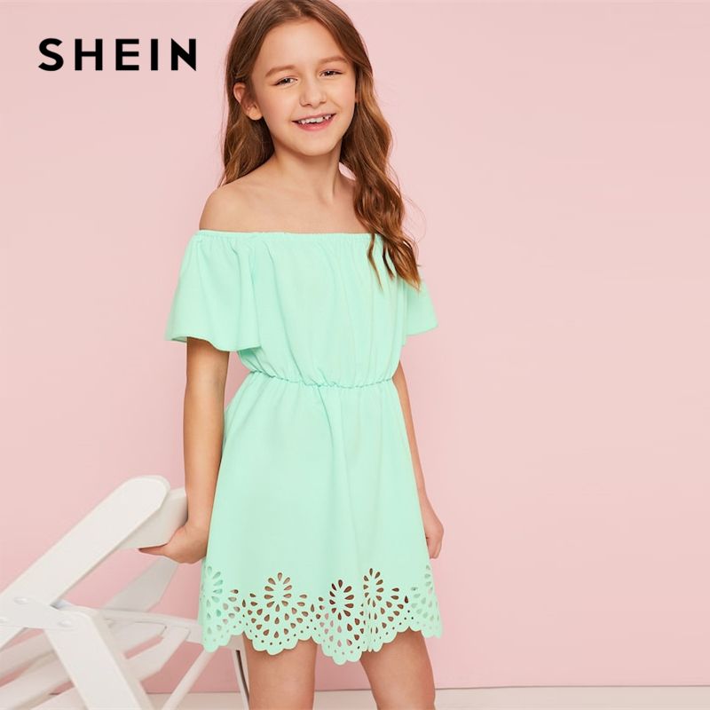 2020 Shein Kiddie Solid Off The Shoulder Cut Out Boho Dress Kids