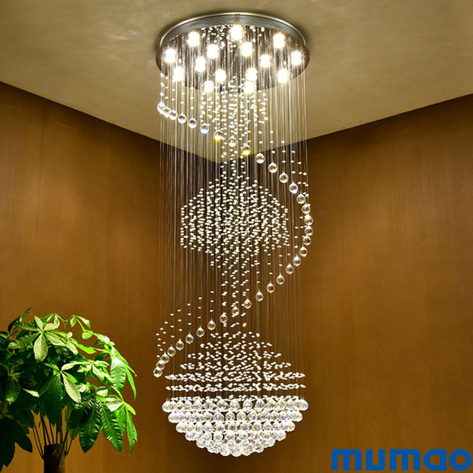 compre lampara moderna de lujo grande grande escalera larga espiral lamparas de cristal accesorio de iluminacion led para escalera gota colgante