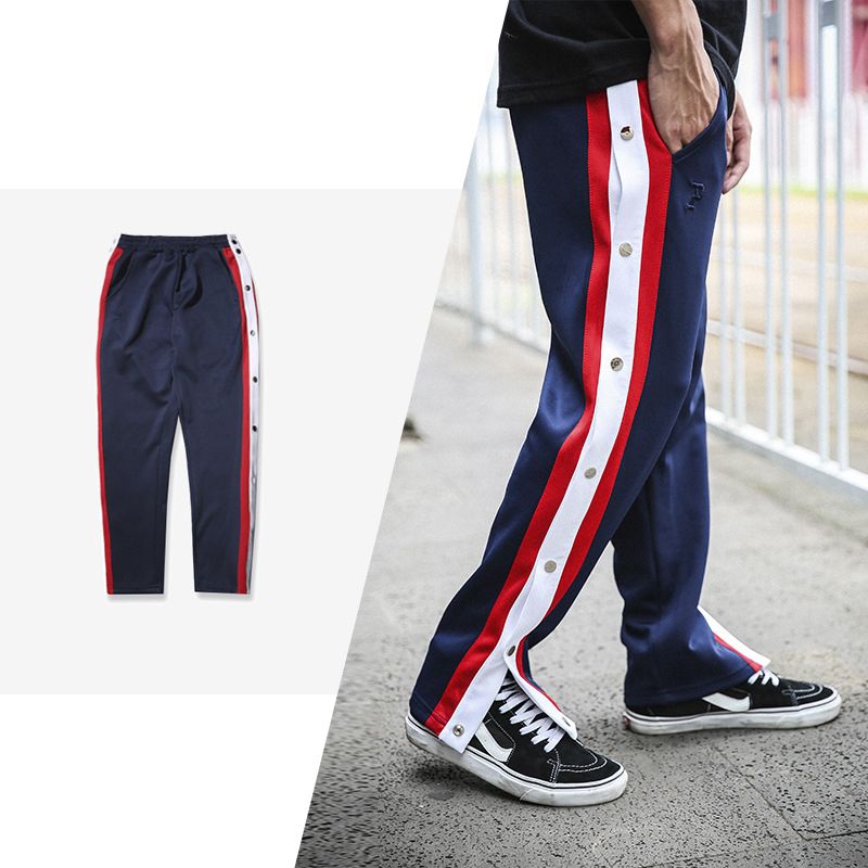 Side Button Striped Pants Track Pants 