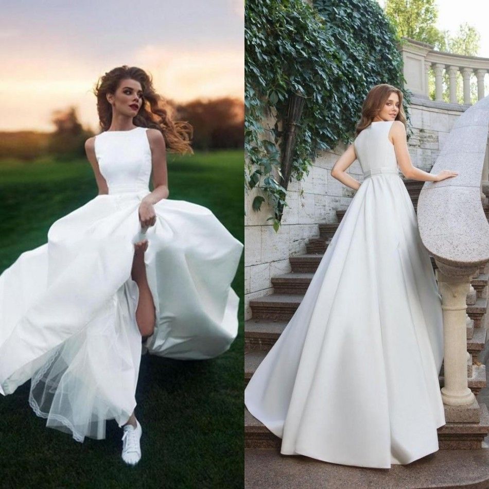 Discount Simple Country Wedding Dresses 2019 Bateau Neck