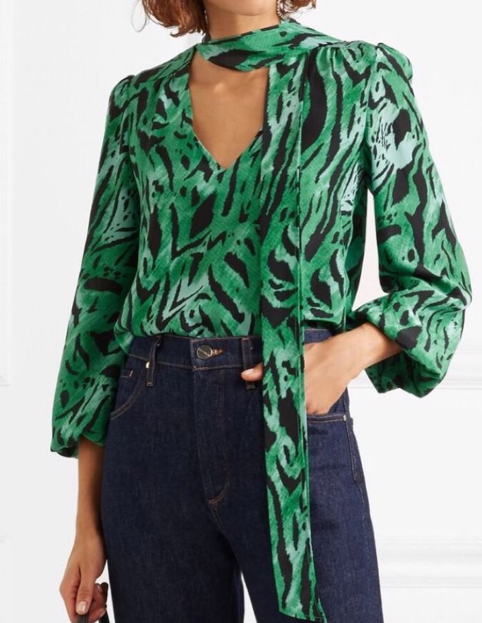 Silk Ribbon Tie Lantern Sleeve Blouse 