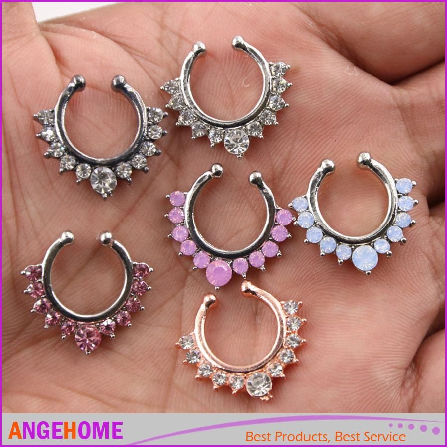 2020 Nose Ring Crystal Alloy Nose Hoop Rings Body Piercing Jewelry Fake Septum Clicker Non Piercing Hanger Clip On Women Body Jewellry From Ylkglasses 18 92 Dhgate Com
