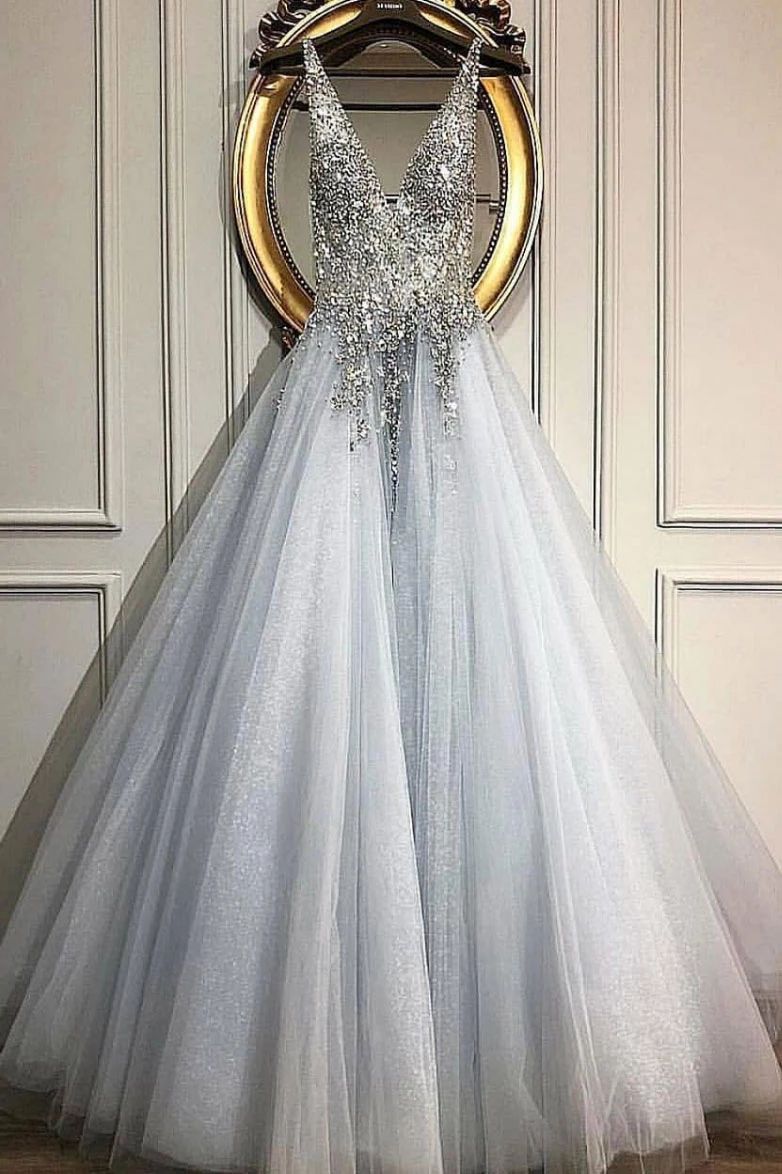 gray sparkly prom dress