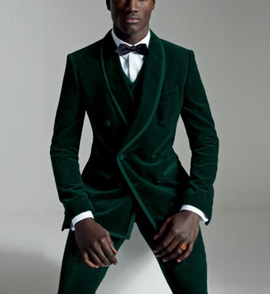 Compra Terciopelo Verde Para Hombre Tux Dinner Party Prom Traje Informal  Chaqueta + Pantalones + Chaleco + Corbata Novios Esmoquin Padrinos De Boda  De Boda Trajes Para Hombres Barato | Entrega Rápida
