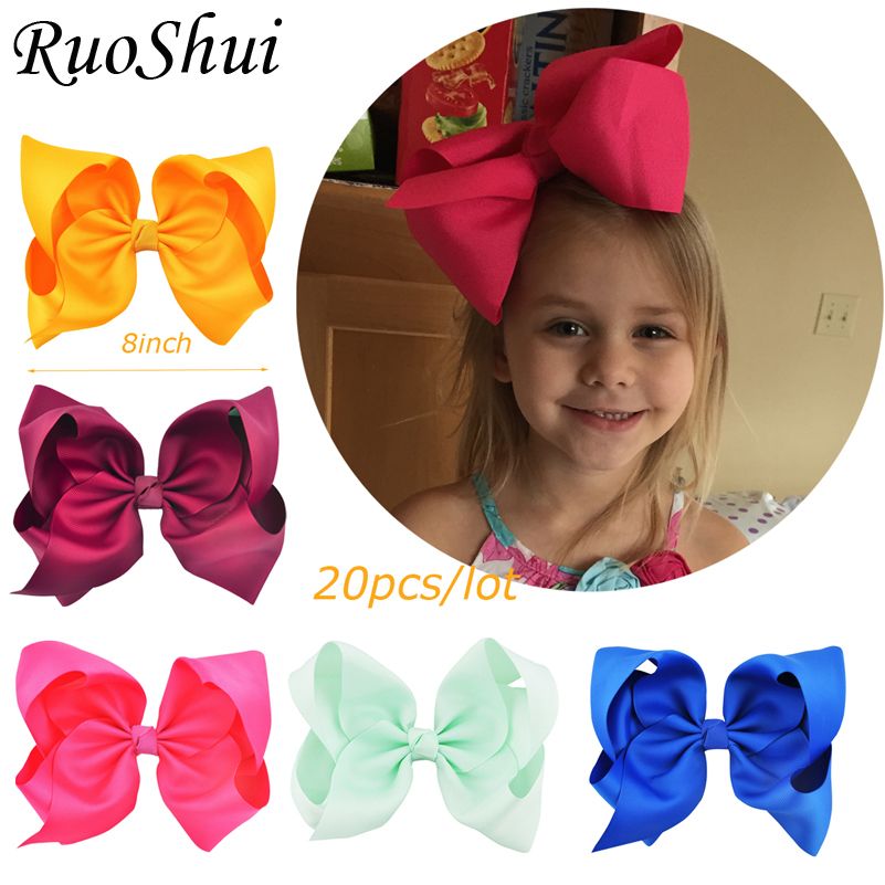 20pcs//lot 6 Inch Girls Hair Bows Elastic Hair Bands Ribbon Cheer Bows Headwear
