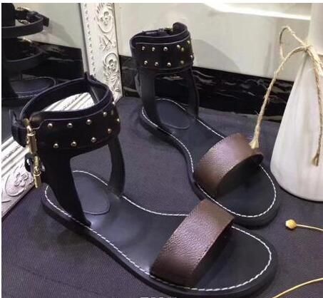 ladies black leather sandals