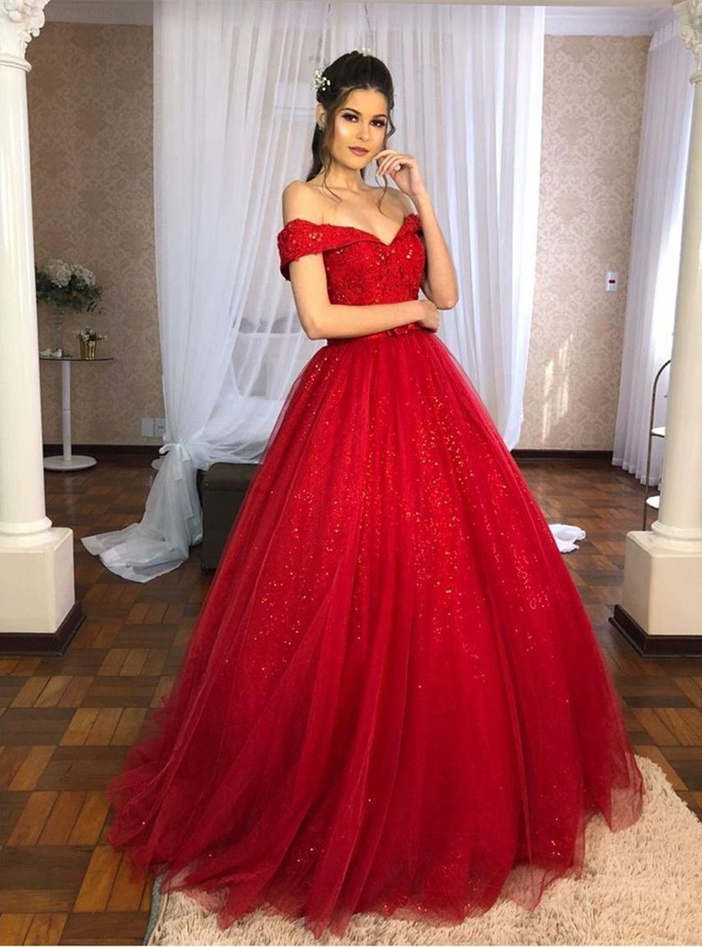 Red Ball Gown Prom Dresses 2021 Sequins ...