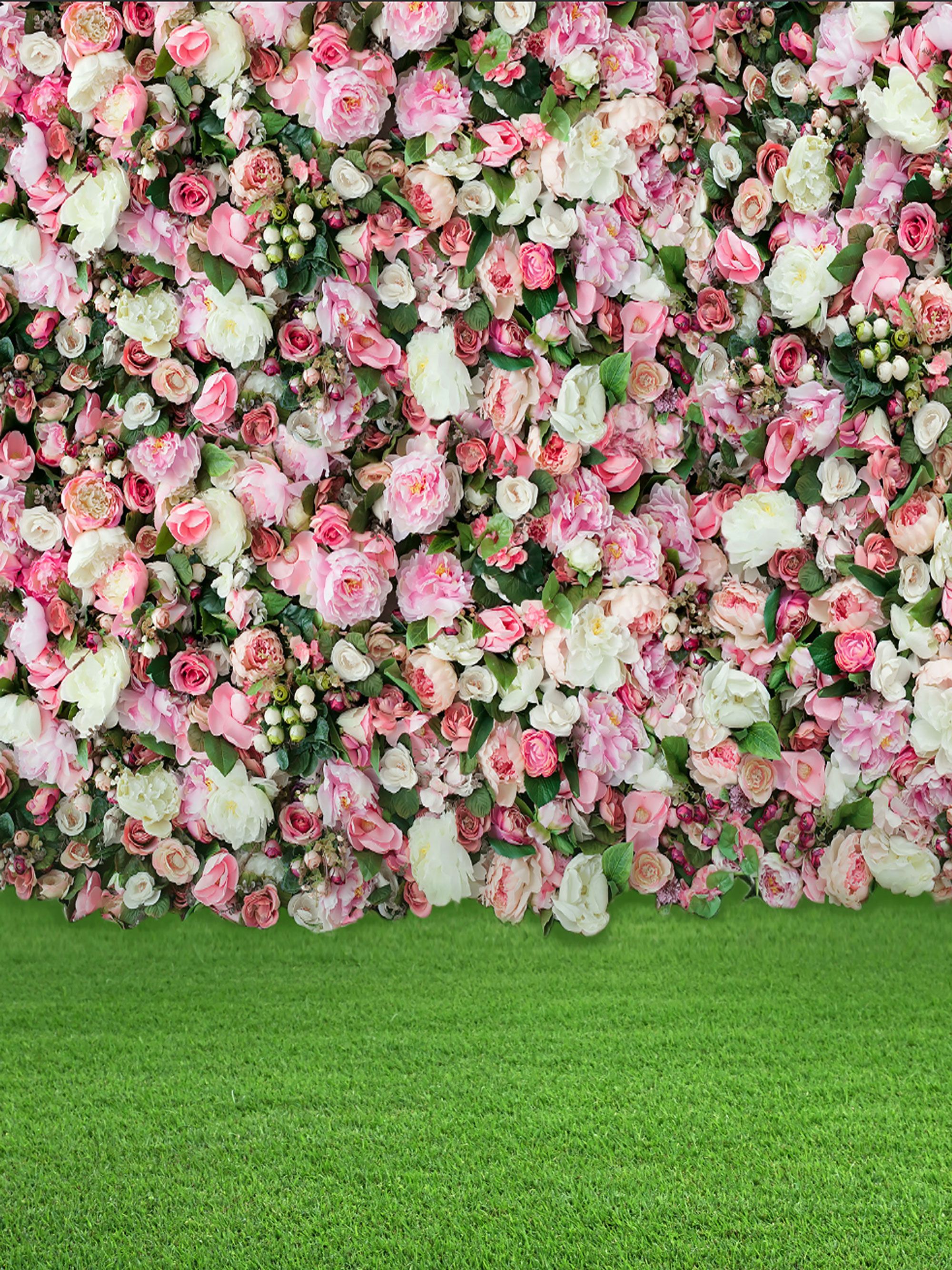 2020 Pink Flowers Wall Vinyl Photography Backdrops Green Meadow Photo ...