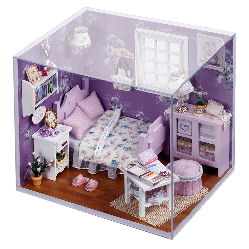 Exquisite 1:12 Wooden Miniature Desk Table Lamp DIY Doll House Decor Kids Toy