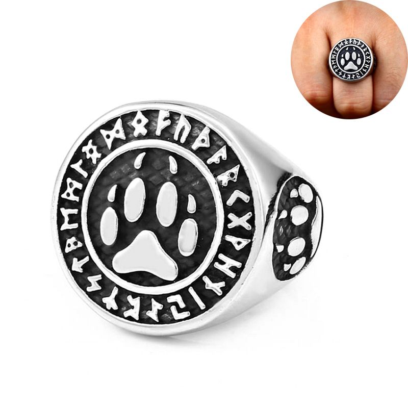 Norse Viking Bague Homme Gothique Punk style Argent Taille 9 Vintage Bijoux Bear Paw