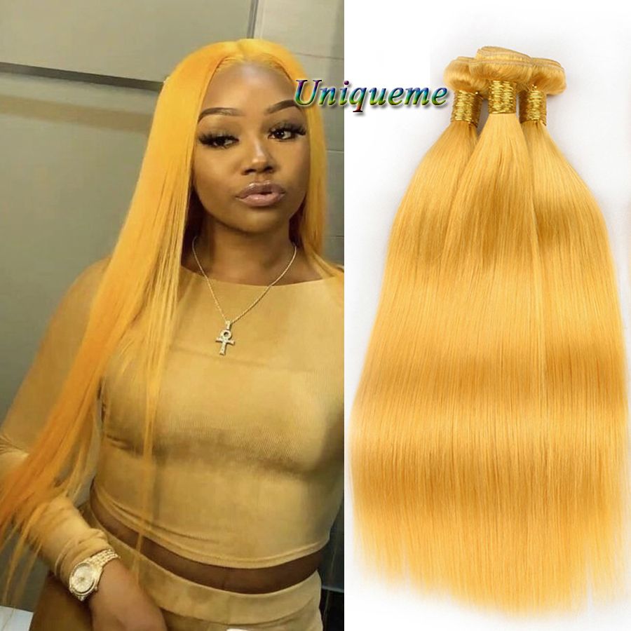 Yellow Human Hair 3 4 Bundles Deal Brazilian Straight Hair