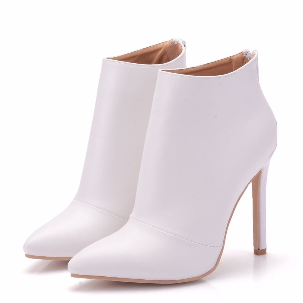 pointed white ankle boots