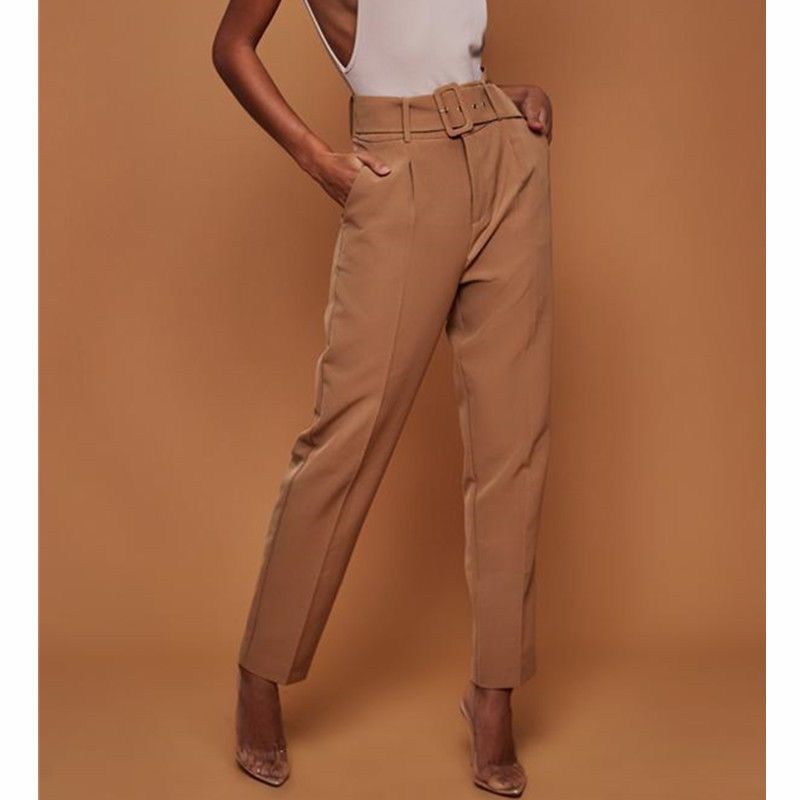 Compra Pantalones Para Mujer Capris Elegantes Mujeres De Cintura Alta De  Cintura Damas Largas Pantalones Casuales Sueltos Con Cinturón De Moda Con  Cordón Elástico Barato | Entrega Rápida Y Calidad | Es.Dhgate