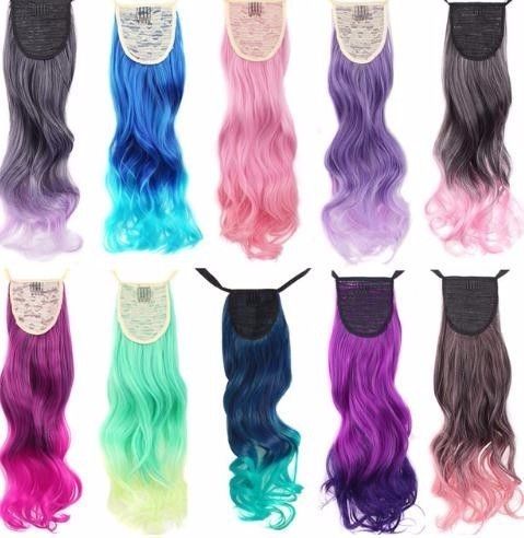 2020 20 Long Curly Clip In Ponytail Length Ribbon Extensions Ombre