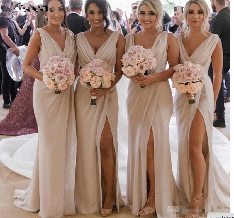 Compre 2020 Vestido Madrinha Slit Mermaid Dama De Honra Vestidos Longos Sexy Vestido De Festa De Casamento Backless 2018 V Neck Noiva Dama De Honra Vestidos De Sunnybridal01, $373,81 | Pt.Dhgate.Com