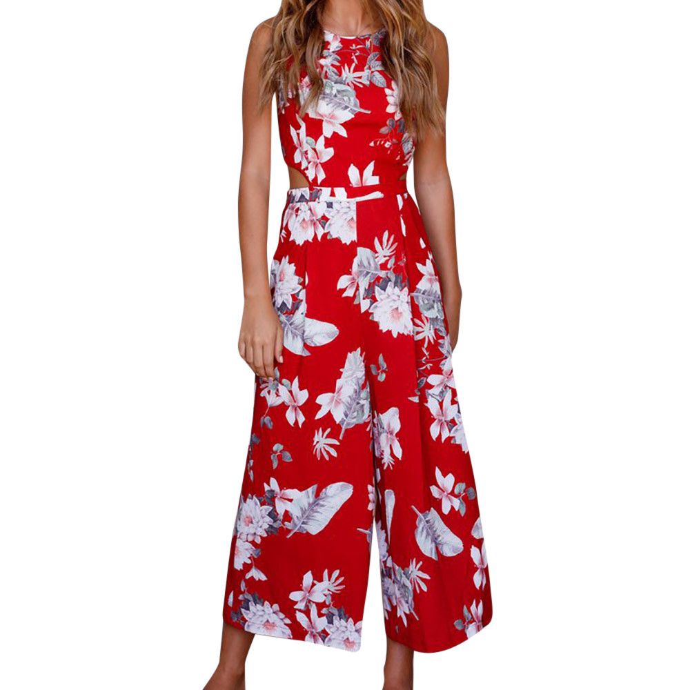 red floral jumpsuit