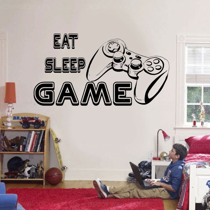 Eat Sleep Game Text Game Controller Wall Sticker Vinyl Home Decor