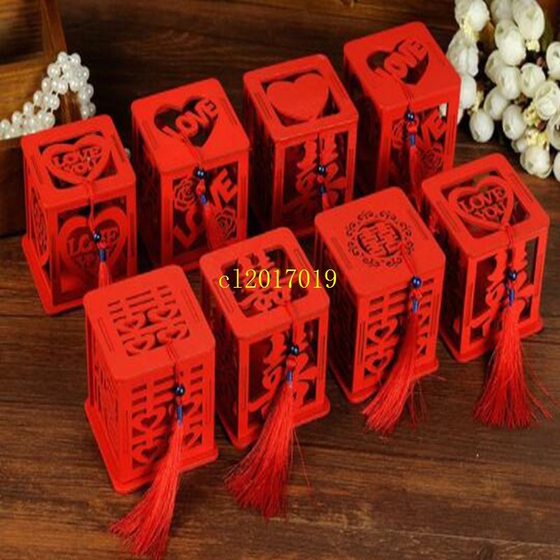 2019 Wood Chinese Double Happiness Wedding Favor Boxes Candy Box