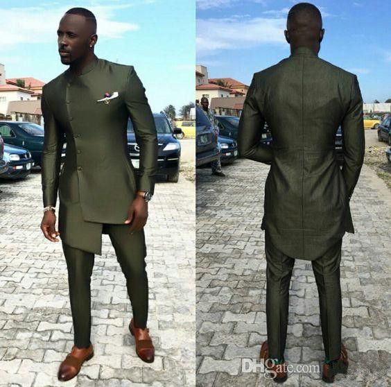 Army Green 2019 Mens Suits Slim Fit 