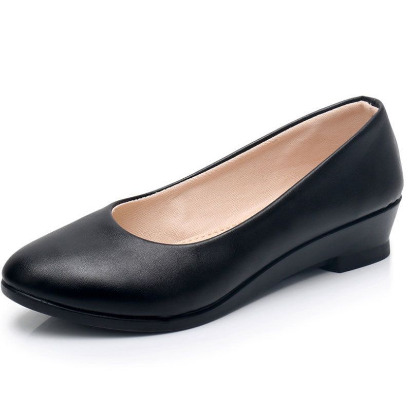 ladies black leather wedge shoes