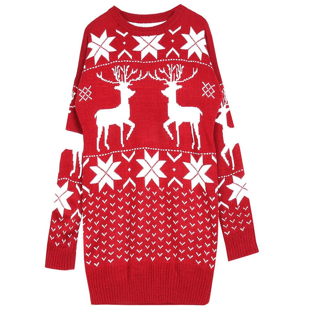 Acquistare Maglione Da Donna Maglione Di Lana A Maglia Lunga Di Natale Donna  Cervo Rosso Motivo A Foglie Di Foglia Fiocco Di Neve Stampato Lungo SLeeve  Crochet Mujer Economico | Consegna Veloce